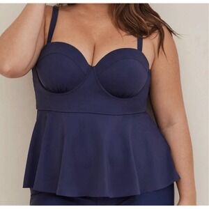 NEW Torrid Tankini Top, Peplum Underwire Swim Top Navy Blue - Size 0 C/D Cup